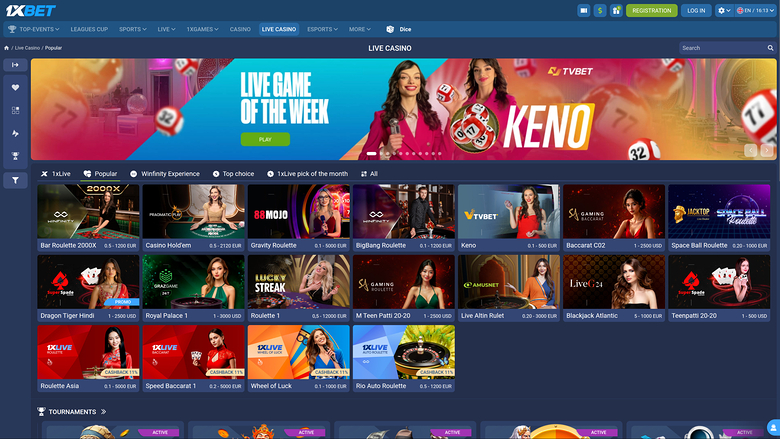 1xBet Casino — Live dealer lobby