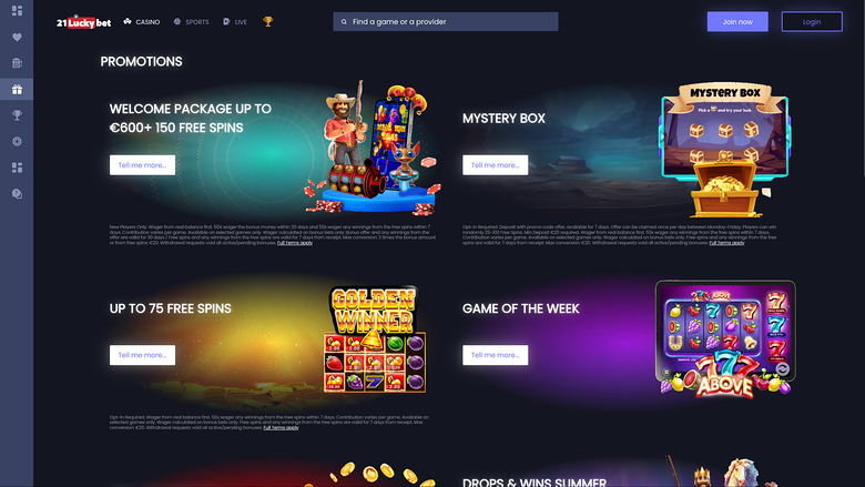 21LuckyBet Casino — Promotions page