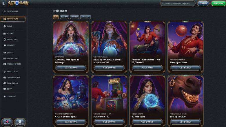 AstroMania Casino — Promotions page