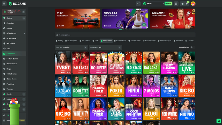 BC.Game Casino — Live dealer lobby