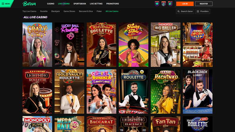 Betinia Casino — Live dealer lobby