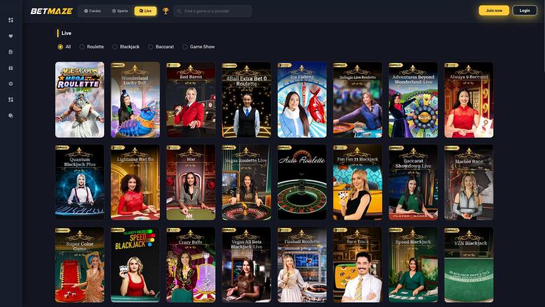 Betmaze Casino — Live dealer lobby