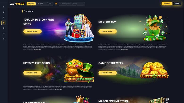 Betmaze Casino — Promotions page