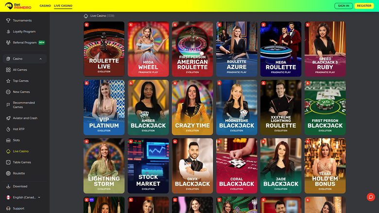 BetPRIMEIRO Casino — Live dealer lobby