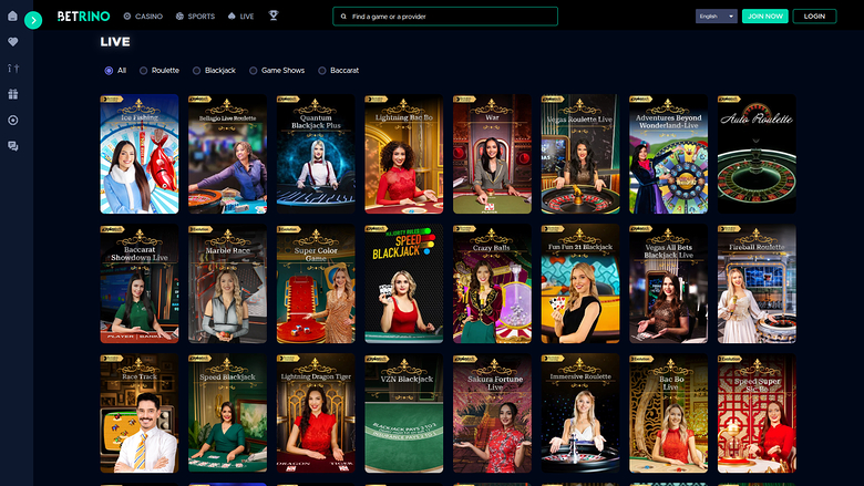 Betrino Casino — Live dealer lobby
