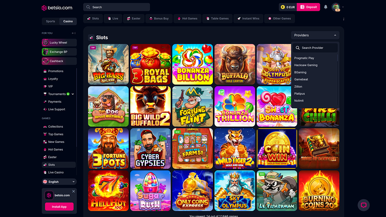 Betsio Casino — Games by studio