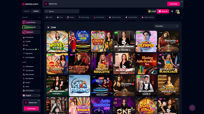 Betsio Casino — Live dealer lobby
