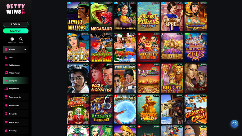 BettyWins Casino — Jackpot games