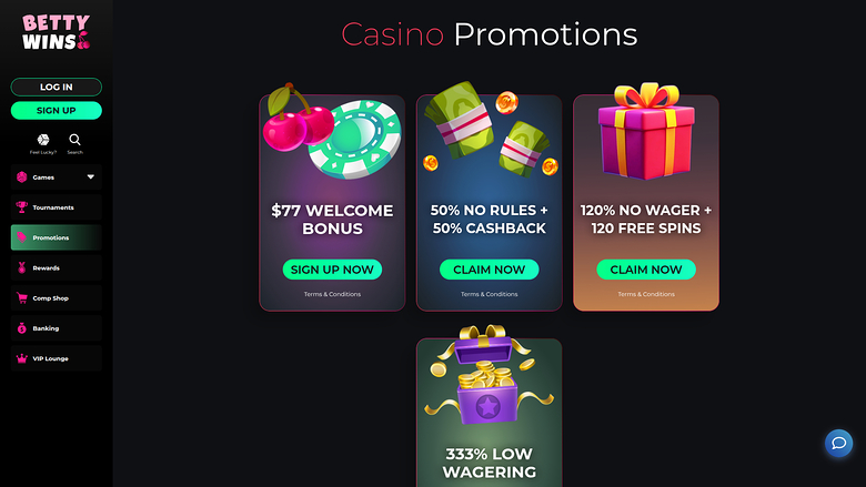 BettyWins Casino — Promotions page