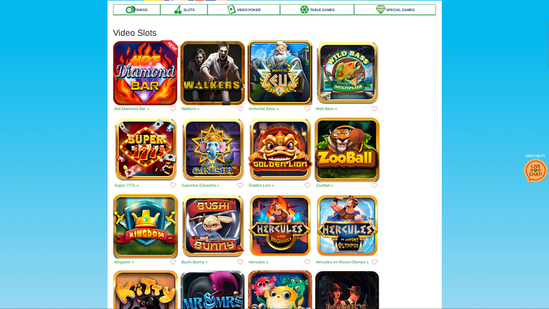 A casino lobby screen showing a Video Slots category with a grid of game tiles under a top tab bar.