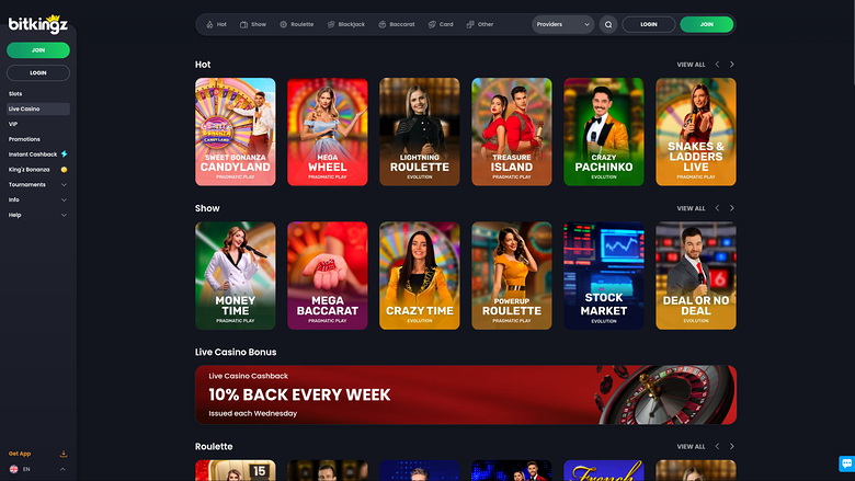 Bitkingz Casino — Live dealer lobby
