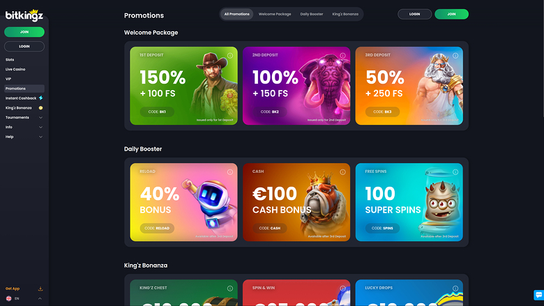 Bitkingz Casino — Promotions page