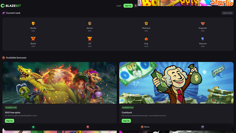 BlazeBet Casino — Promotions page