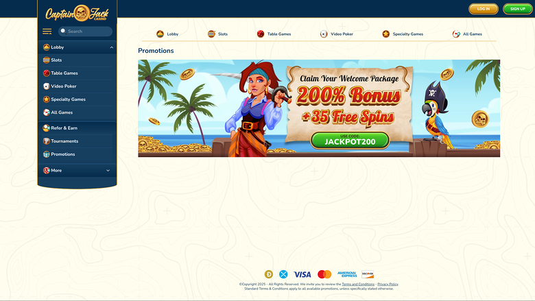 Captain Jack Casino — Promotions page