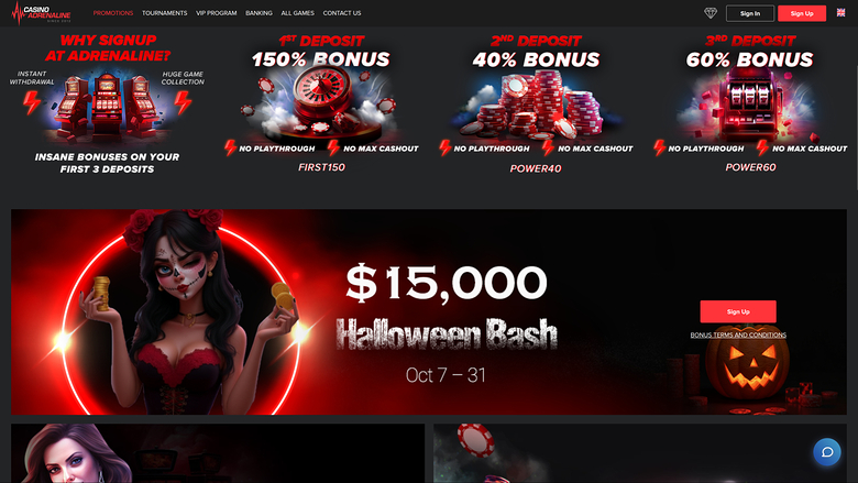 Casino Adrenaline — Promotions page