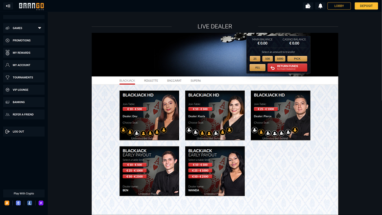 Casino Brango — Live dealer lobby