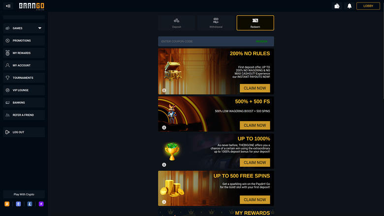 Casino Brango — Promotions page
