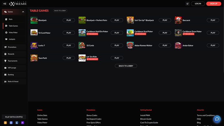 Casino Extreme — Games lobby