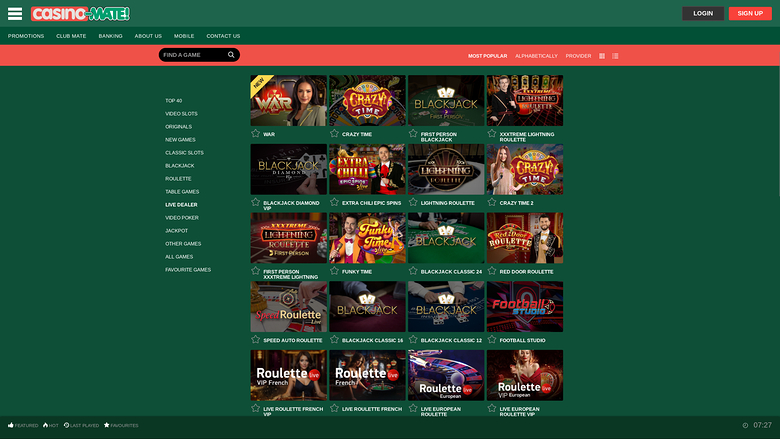 Casino Mate — Live dealer lobby