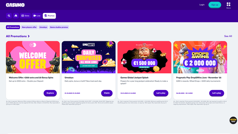 Casumo Casino — Promotions page
