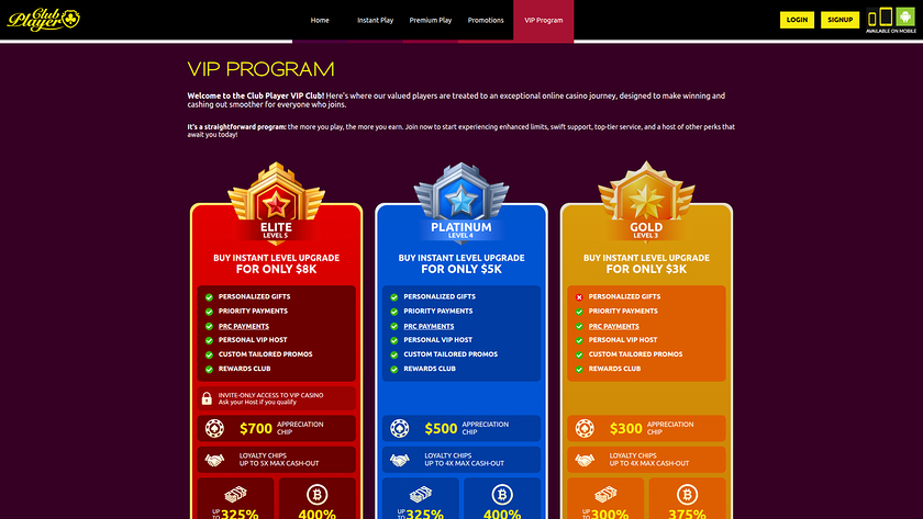 Club Player Casino — VIP section
