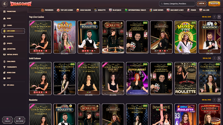 Dragonia Casino — Live dealer lobby