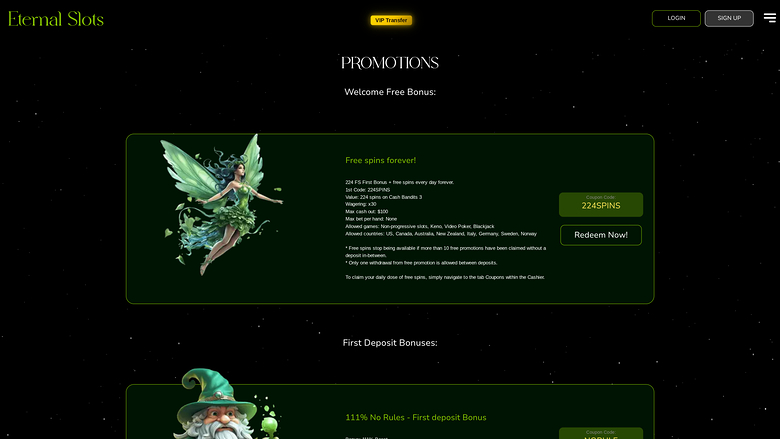 Eternal Slots Casino — Promotions page