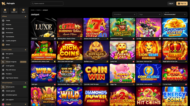 Fairspin Casino — Jackpot games