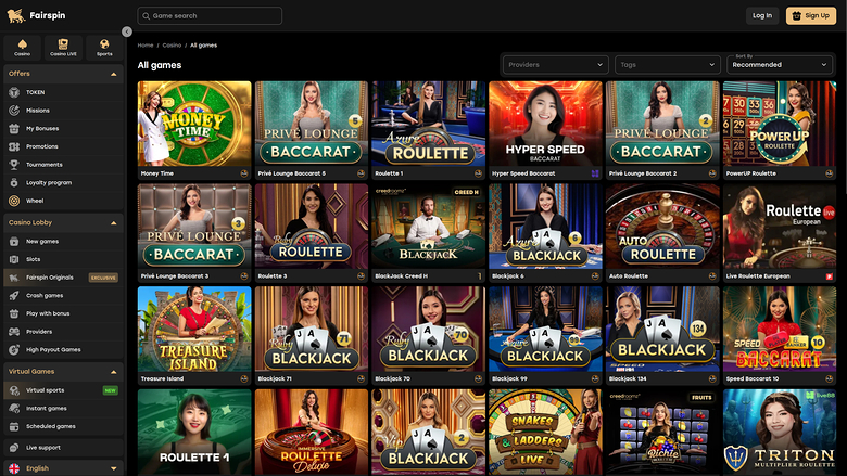 Fairspin Casino — Live dealer lobby
