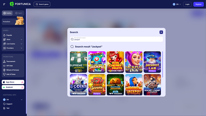 Fortunica Casino — Jackpot games