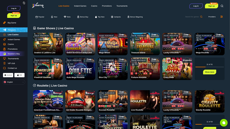 Gama Casino — Live dealer lobby