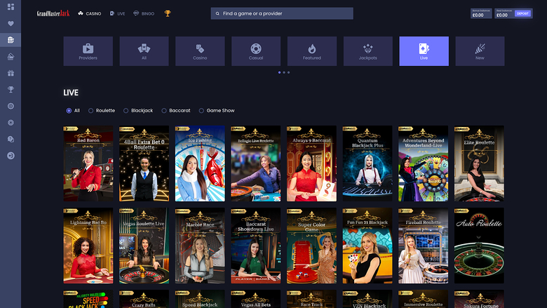 GrandMasterJack Casino — Live dealer lobby