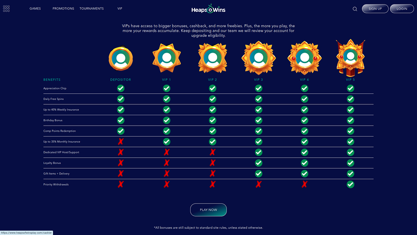 Heaps O Wins Casino — VIP section