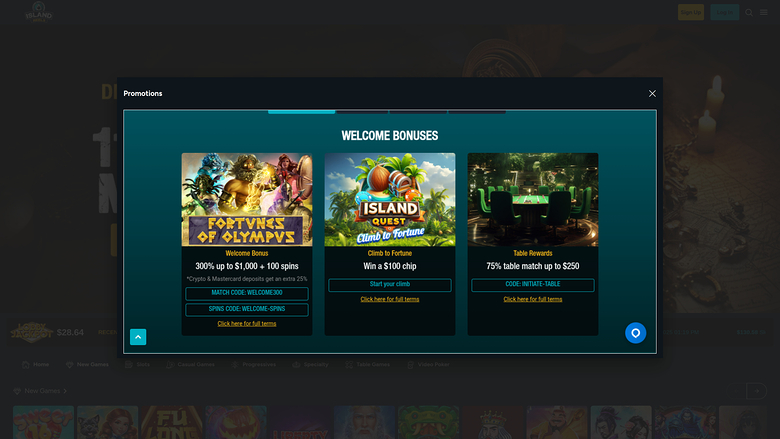 Island Reels Casino — Promotions page
