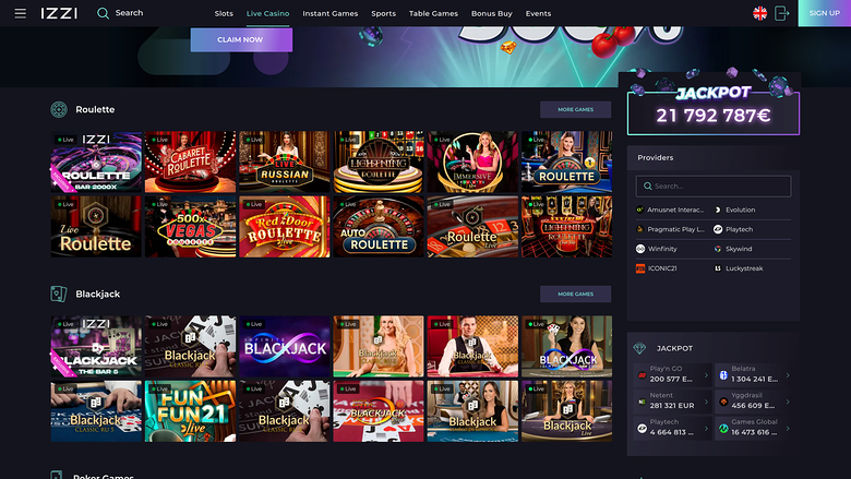 IZZI Casino — Live dealer lobby
