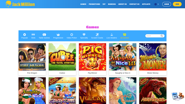 JackMillion Casino — Games lobby