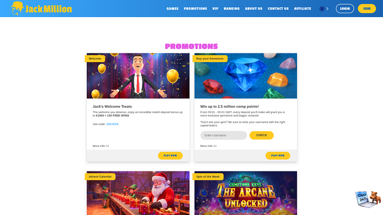 JackMillion Casino — Promotions page
