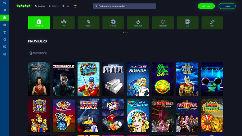 JeffBet Casino — Games by studio