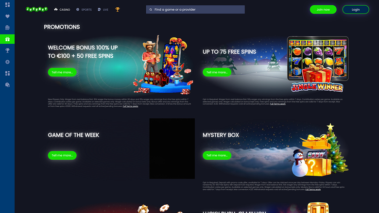 JeffBet Casino — Promotions page
