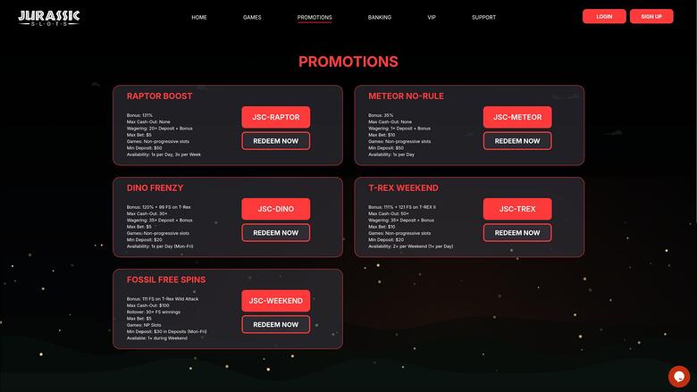 JurassicSlots Casino — Promotions page