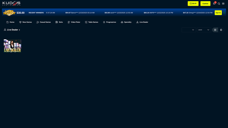 Kudos Casino — Live dealer lobby