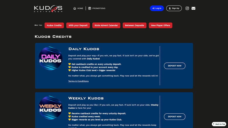 Kudos Casino — Promotions page