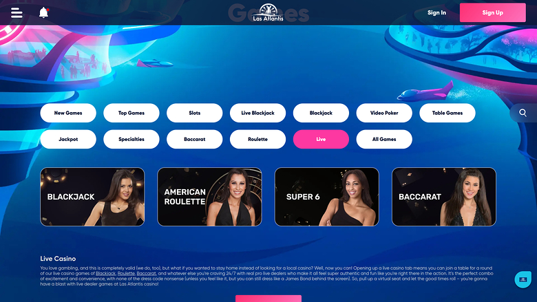 Las Atlantis Casino — Live dealer lobby