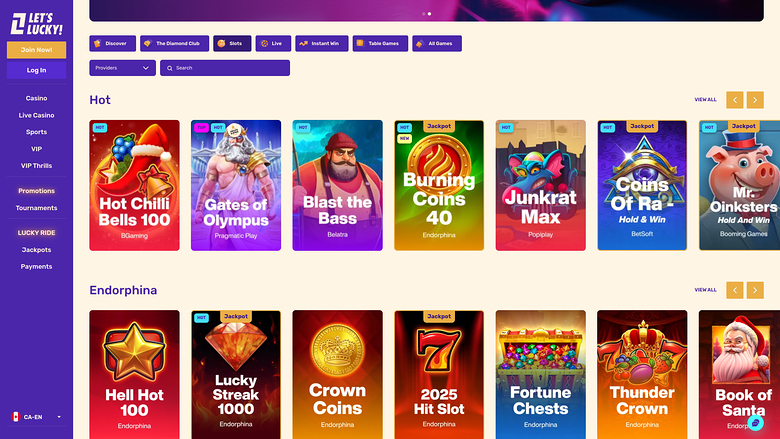 Lets Lucky Casino — Games lobby