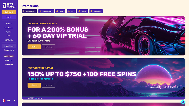 Lets Lucky Casino — Promotions page