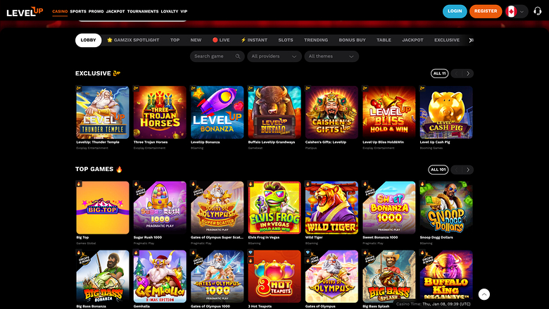 LevelUp Casino — Games lobby