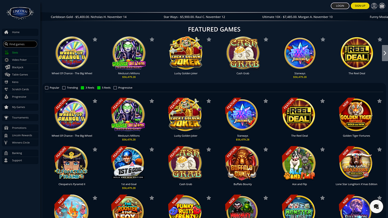 Lincoln Casino — Games lobby