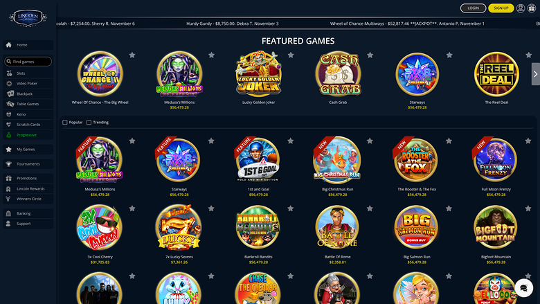 Lincoln Casino — Jackpot games