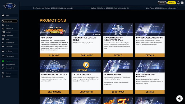 Lincoln Casino — Promotions page