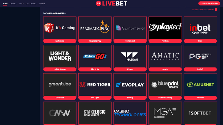 LiveBet Casino — Games by studio